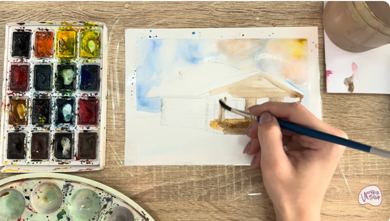 Рисуем Зимняя баня