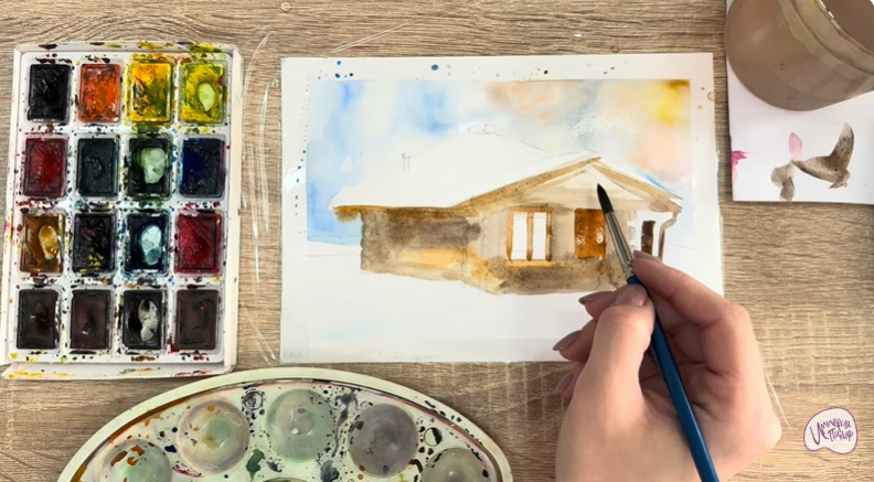 Рисуем Зимняя баня