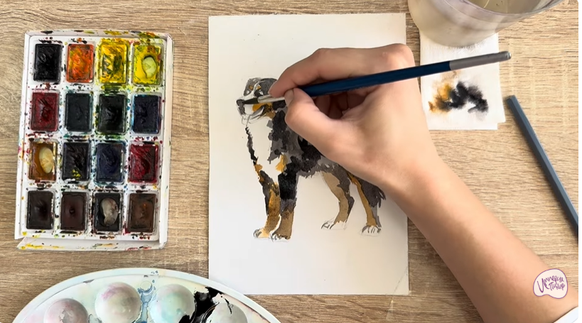 Рисуем Собака породы Бернский зенненхунд