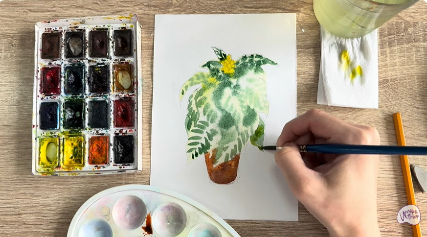 Рисуем Афеландра в горшке