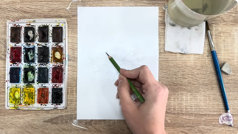 Рисуем Платицериум в горшке