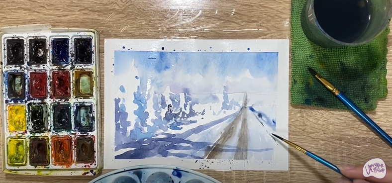 Рисуем Зимняя дорога