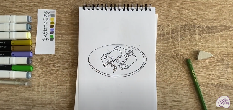Рисуем Рулетики из баклажанов