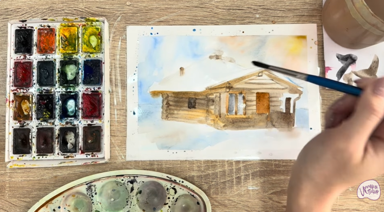 Рисуем Зимняя баня