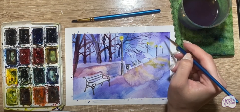 Рисуем Зимний вечер