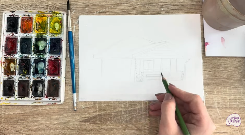 Рисуем Зимняя баня