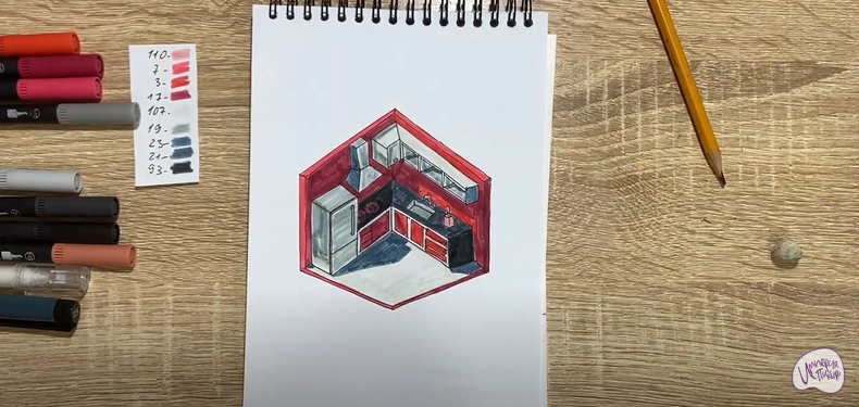 Рисуем Угловая кухня