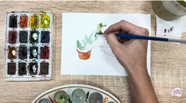 Рисуем Пеллиония в горшке