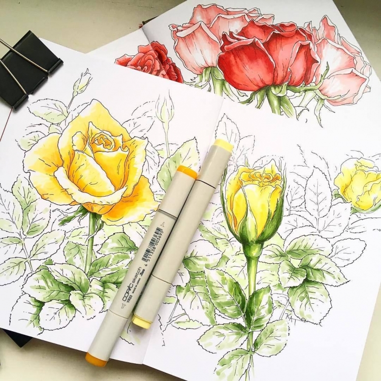 Рисуем Цветы маркерами