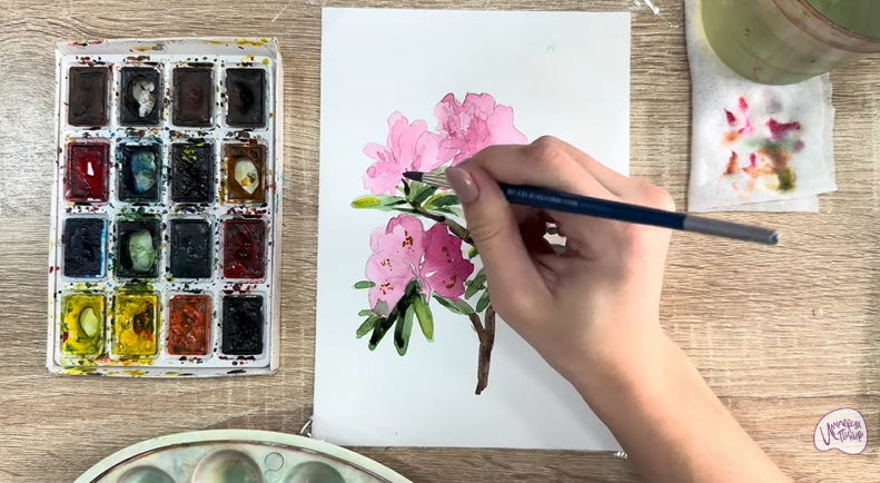 Рисуем Ветка рододендрона