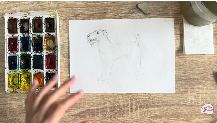 Рисуем Собака породы Эрдельтерьер