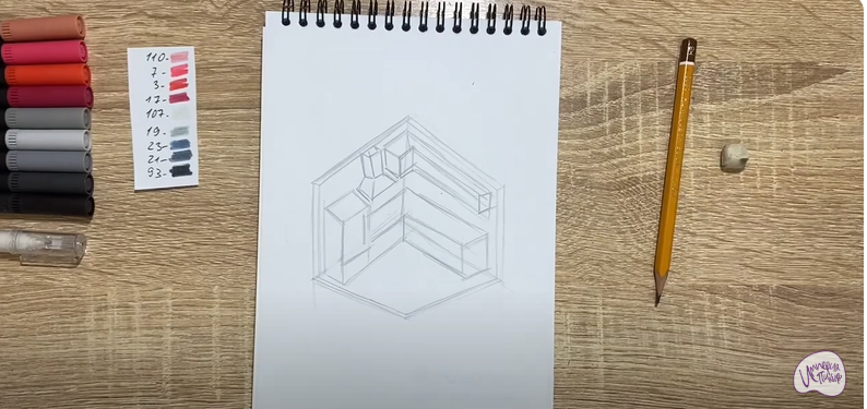 Рисуем Угловая кухня