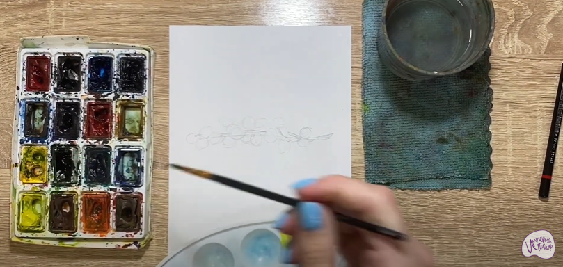 Рисуем Ветка мимозы