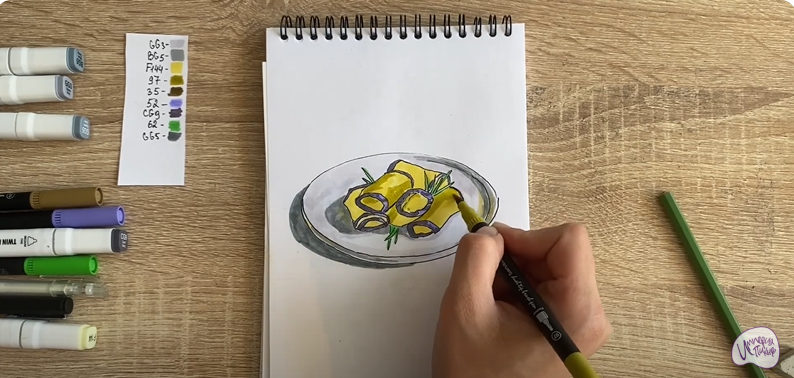 Рисуем Рулетики из баклажанов