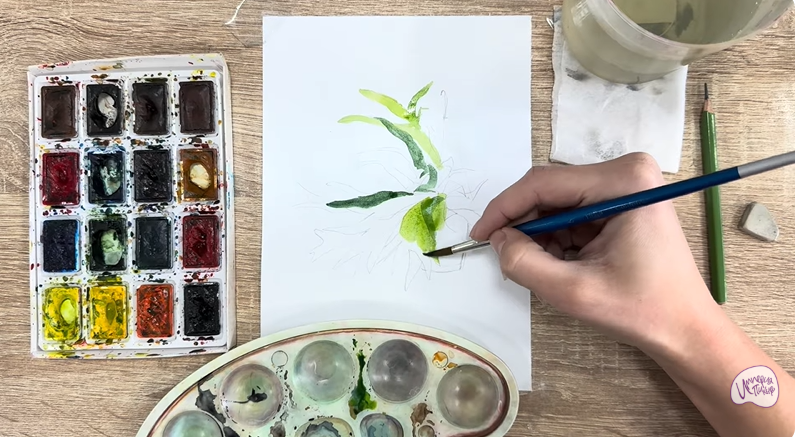 Рисуем Платицериум в горшке