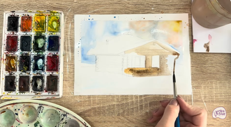 Рисуем Зимняя баня