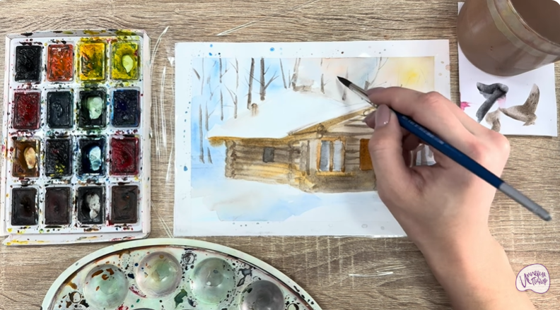 Рисуем Зимняя баня