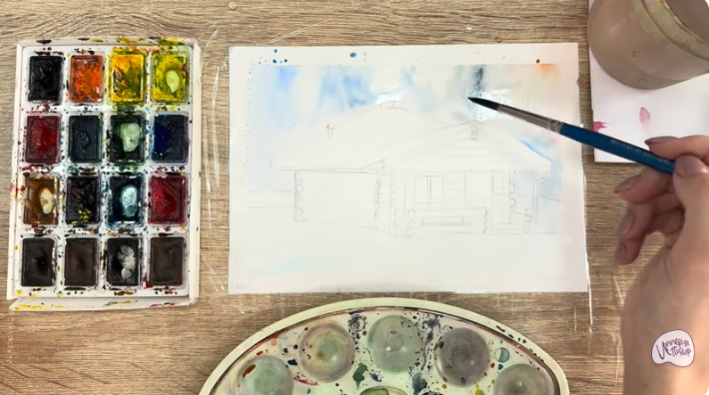 Рисуем Зимняя баня