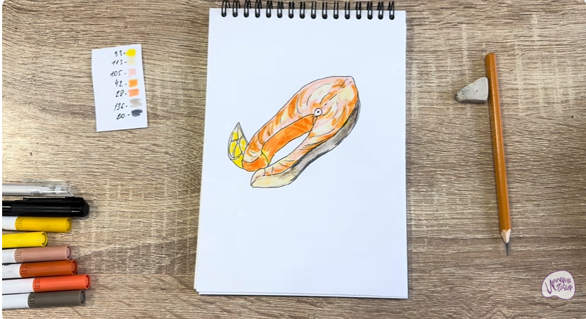 Рисуем Стейк из форели
