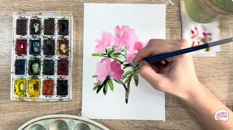 Рисуем Ветка рододендрона