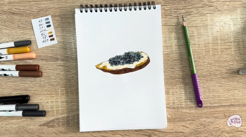 Рисуем Бутерброд с черной икрой