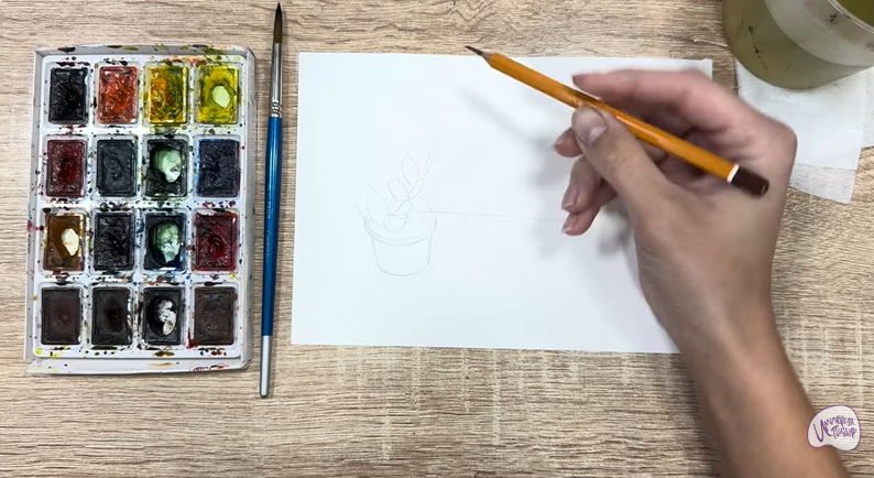 Рисуем Пеллиония в горшке