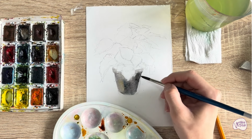 Рисуем Колеус в горшке