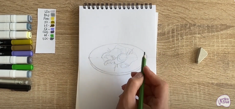 Рисуем Рулетики из баклажанов