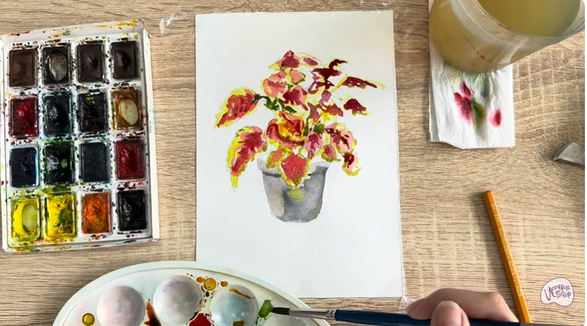 Рисуем Колеус в горшке