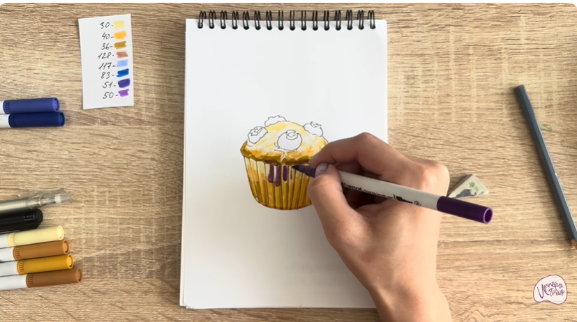 Рисуем Кекс с черникой