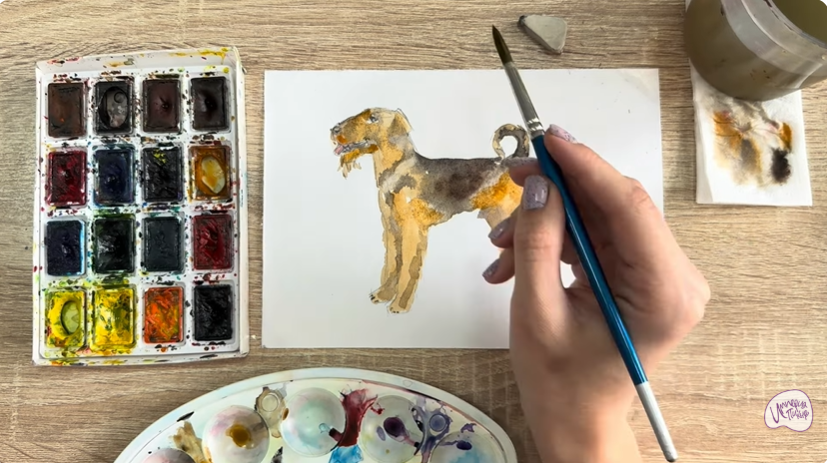 Рисуем Собака породы Эрдельтерьер