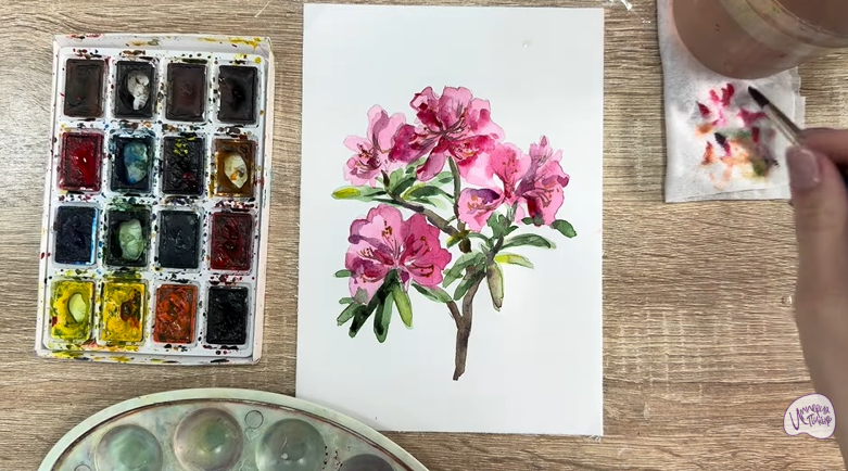 Рисуем Ветка рододендрона