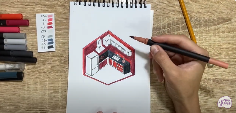 Рисуем Угловая кухня