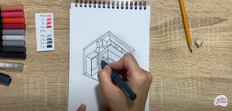 Рисуем Угловая кухня