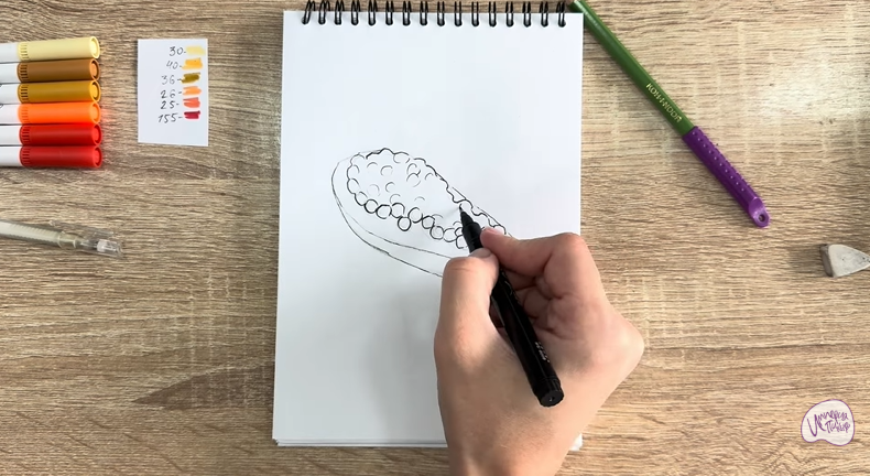 Рисуем Бутерброд с красной икрой