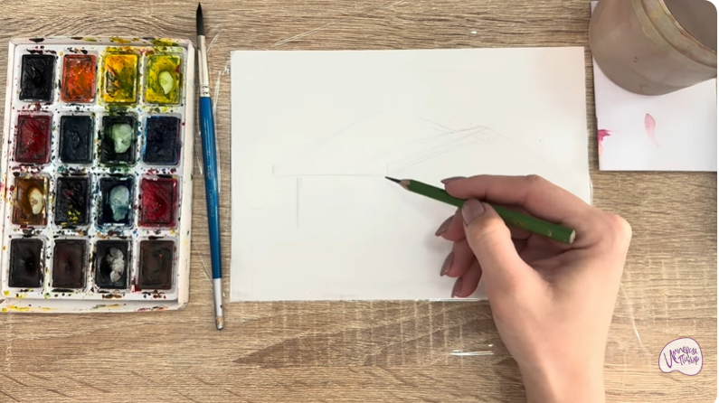 Рисуем Зимняя баня