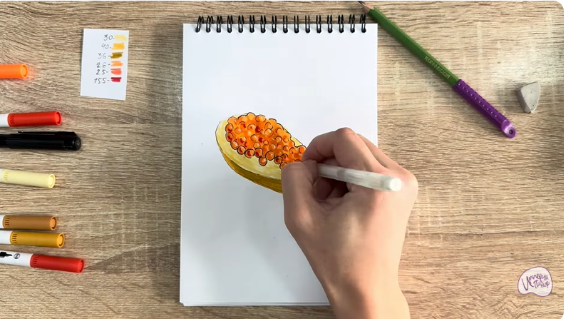 Рисуем Бутерброд с красной икрой