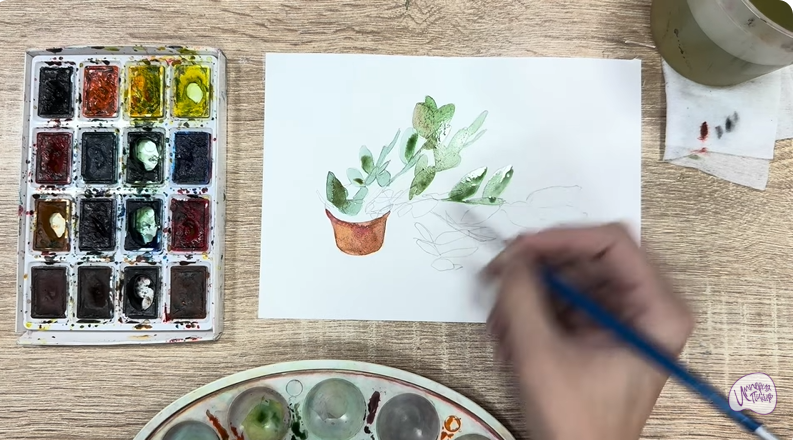 Рисуем Пеллиония в горшке