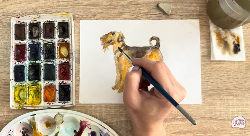 Рисуем Собака породы Эрдельтерьер