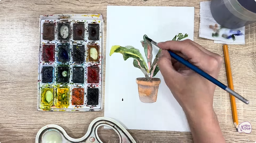 Рисуем Кротон в горшке