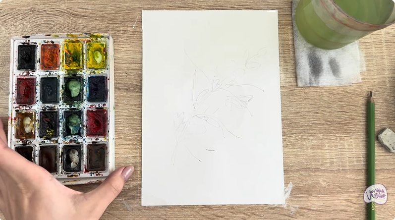 Рисуем Ветка караганы