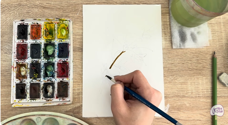 Рисуем Ветка караганы