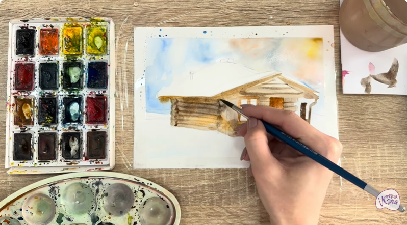 Рисуем Зимняя баня