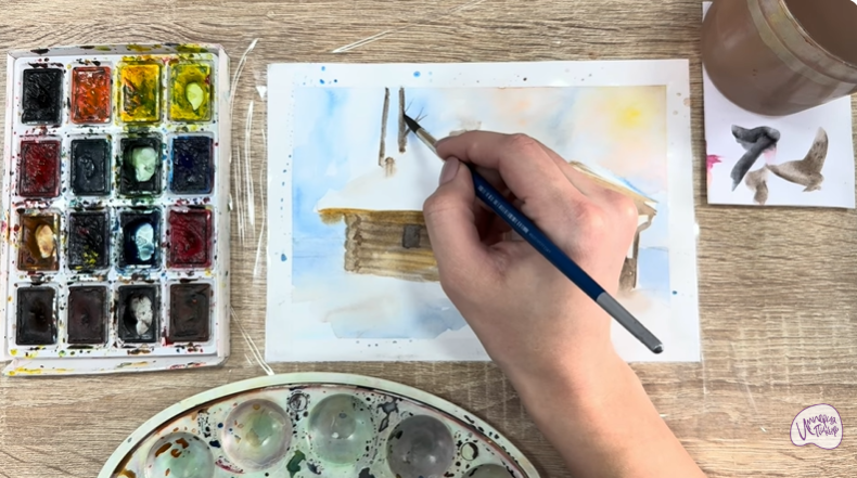 Рисуем Зимняя баня