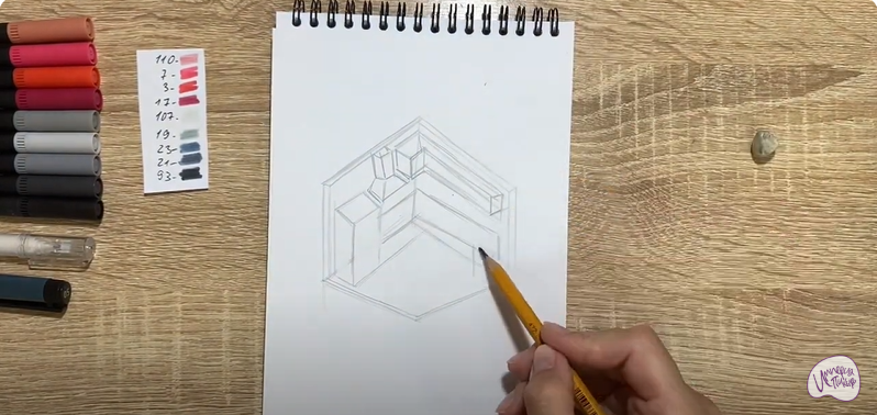 Рисуем Угловая кухня