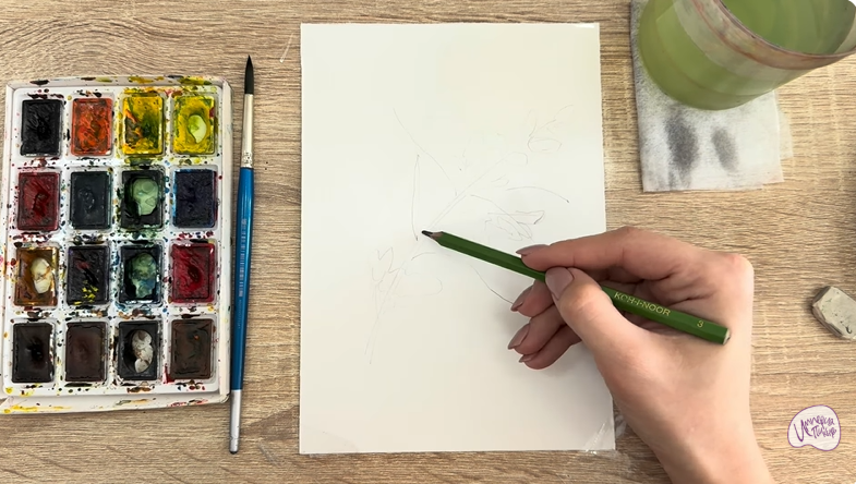 Рисуем Ветка караганы