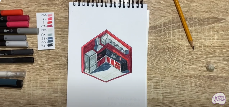 Рисуем Угловая кухня