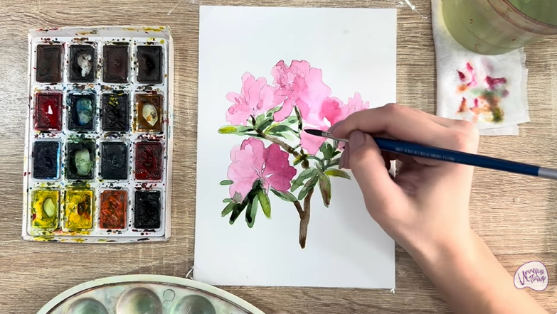 Рисуем Ветка рододендрона