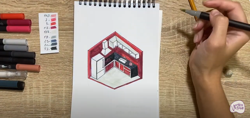 Рисуем Угловая кухня