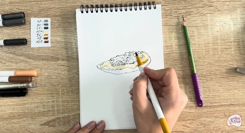 Рисуем Бутерброд с черной икрой